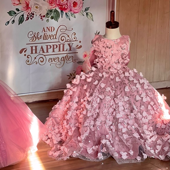 Charming Pink 3D Floral Gown